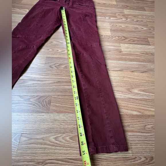 Peruvian Connection Motorcycle Pants Burgundy Zip Ankles Skinny Moto Womens 4 - Picture 4 of 12